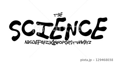 Science education font, futuristic cartoon funky alphabet for scientific stem headline, childish educational logo, children book typography, fun joyful typographic design. Modern vector typeset Science education font, futuristic cartoon funky alphabet for scientific stem headline, childish educational logo, children book typography, fun joyful typographic design. Modern vector typeset 129468038