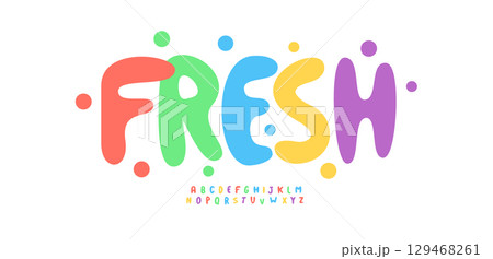 Colorful bubble logo font, fresh colour alphabet, joyful comic typescript, playful cartoon typeface, fun kid childish branding typography, creative typographic design, funky title. Vector typeset. Colorful bubble logo font, fresh colour alphabet, joyful comic typescript, playful cartoon typeface, fun kid childish branding typography, creative typographic design, funky title. Vector typeset. 129468261
