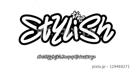 Graffiti brush logo font bold outlined alphabet, freestyle marker lettering, dynamic street art typeface, cool youth branding typography, urban stylish typographic design. Vector typeset. Graffiti brush logo font bold outlined alphabet, freestyle marker lettering, dynamic street art typeface, cool youth branding typography, urban stylish typographic design. Vector typeset. 129468271