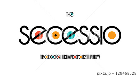 Geometric modernist font, colorful abstract letters, clean deco alphabet, modular artdeco typeface, elegant branding typography, creative typographic design. Vector typeset. 129468329