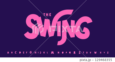 Funky swing font, bouncy cartoon letters, curly festive alphabet, playful summer typeface, fun kids branding typography, creative typographic design. Vector typeset. 129468355