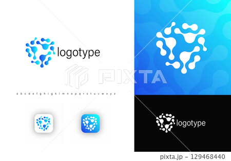 Microbial structure logo, symbolizing viruses, bacteria, medical research. Ideal for vaccine development, biotechnology, microbiology labs, disease prevention, healthcare organizations. Vector logo 129468440