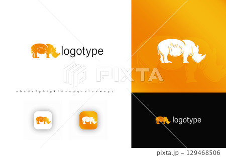 Silhouette rhino logo, symbolizing strength, resilience, and wildlife conservation. Perfect for security companies, environmental organizations, and bold branding. Modern vector logo 129468506