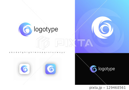 Abstract swirling tornado logo with smooth motion effects, symbolizing power, energy, speed. Perfect for tech startups, dynamic brands, analytics, innovation-driven companies. Vector logo 129468561