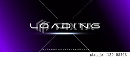 Futuristic Loading Screen Typography with Neon Glow and Purple Light Effects, Ideal for Space Apps, Streaming Platforms, or Tech UI Dashboards. Sleek Rounded Sci-Fi Alphabet. Vector Illustration 129468568