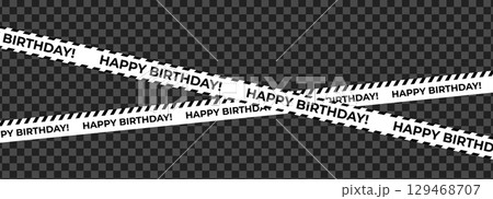 Crisp white birthday ribbons with black text and diagonal stripes in clarity, minimalism and festivity for overlays, event visuals, invitation layouts, digital birthday cards. Vector illustration Crisp white birthday ribbons with black text and diagonal stripes in clarity, minimalism and festivity for overlays, event visuals, invitation layouts, digital birthday cards. Vector illustration 129468707