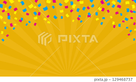 黄色の集中線とカラフルな紙吹雪のポップな背景素材 129468737