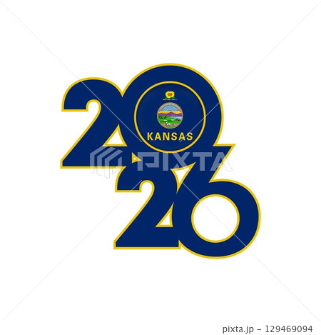 2026 banner with Kansas flag inside. 2026 banner with Kansas flag inside. 129469094