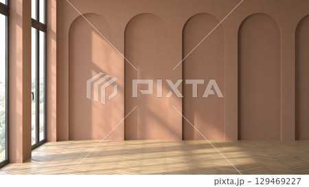 Empty interior room Memphis style 3d illustration Empty interior room Memphis style 3d illustration 129469227