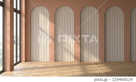 Empty interior room Memphis style 3d illustration 129469229