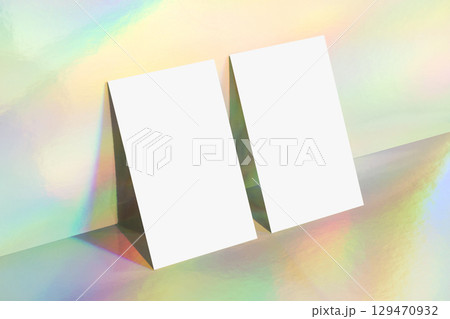 Business card mockup on aurora background 129470932