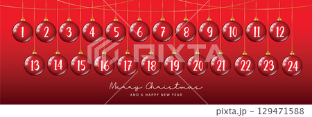 advent calendar with red hanging christmas balls vector illustration 129471588