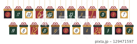 colorful hanging advent calendar 24 christmas gifts isolated vector illustration colorful hanging advent calendar 24 christmas gifts isolated vector illustration 129471597