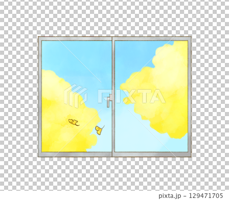 窗戶和外面風景的水彩畫 129471705