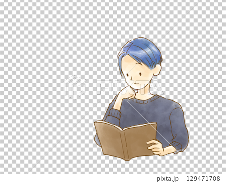 Watercolor painting of a man reading 129471708