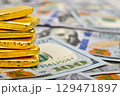 Paper us 100 dollar bill with gold bars, concept of investment and saving, wealth 129471897