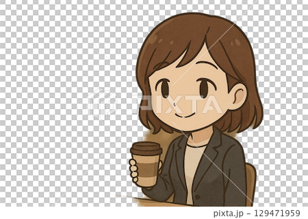 A gentle moment of a female employee who never forgets to smile even after missing her lunch break 129471959