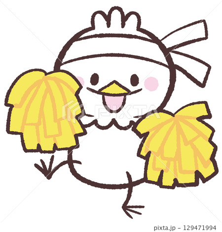 チアで応援する白い鳥のイラスト 129471994