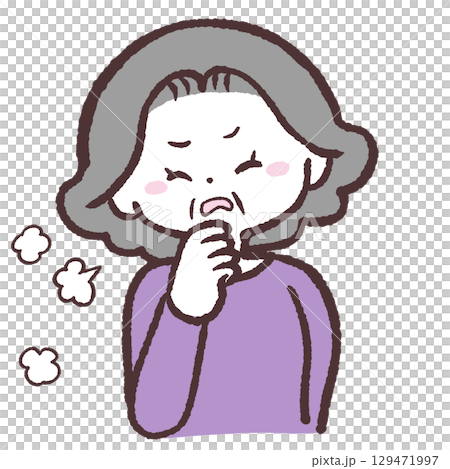 Illustration of a senior woman coughing 129471997