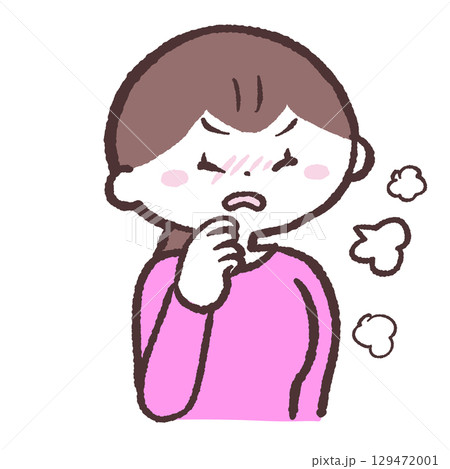 咳をする女性のイラスト 129472001