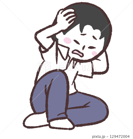 抱え込む男子学生のイラスト 抱え込む男子学生のイラスト 129472004