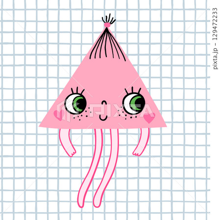 Cute hand drawn triangle character, vector geometric shape for kids designs for math, geometry and educational resources 129472233