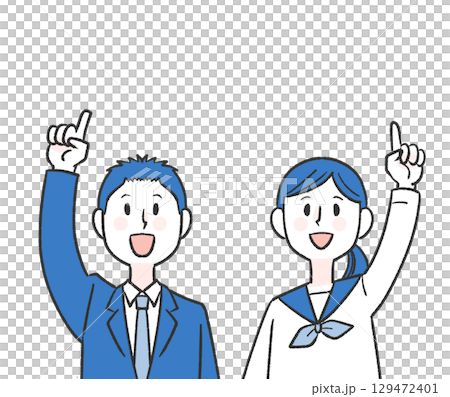 笑顔で指さす女子学生と男子学生 129472401