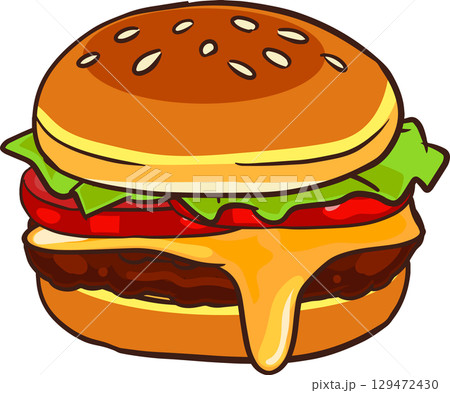 tasty cheeseburger with grilled patty lettuce tomato and sesame bun 129472430