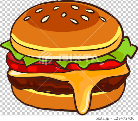tasty cheeseburger with grilled patty lettuce tomato and sesame bun 129472430