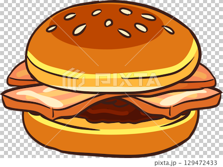 bacon burger with grilled patty and sesame bun cartoon illustration 129472433