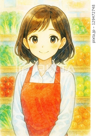 野菜売り場にいる店員さん 129472748