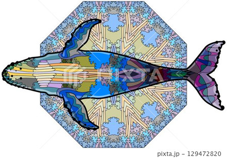 Swimming whale for anti stress Coloring Page. View from below. 129472820