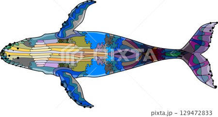 Swimming whale for anti stress Coloring Page. View from below. Swimming whale for anti stress Coloring Page. View from below. 129472833
