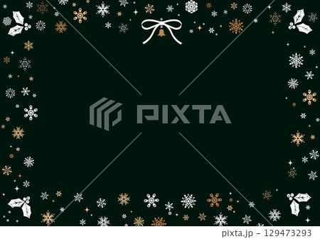 クリスマスのベクターイラスト。雪の結晶でできたクリスマスのフレーム素材。バナー、ポストカード、フレー クリスマスのベクターイラスト。雪の結晶でできたクリスマスのフレーム素材。バナー、ポストカード、フレー 129473293