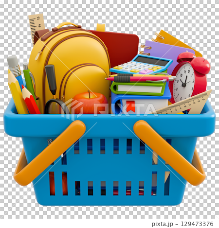 Shopping Basket With School Stationery 129473376