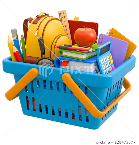 Shopping Basket With School Stationery 129473377
