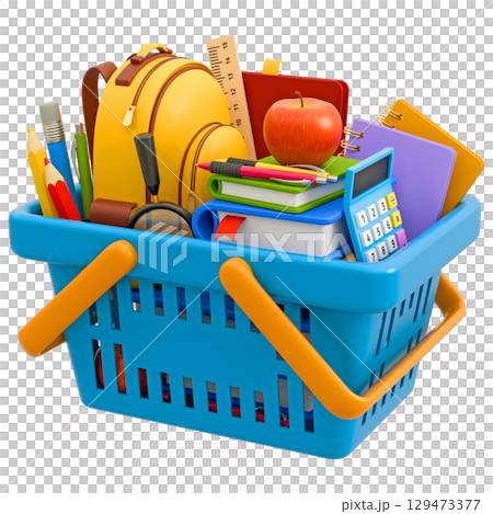 Shopping Basket With School Stationery 129473377