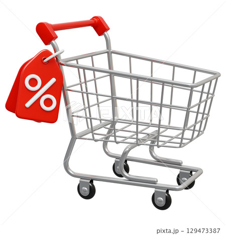Empty Shopping Trolley Cart With Percentage Tag 129473387