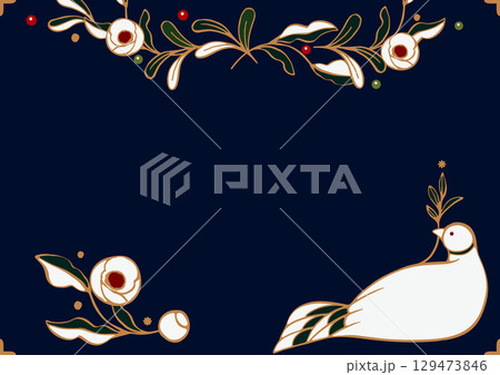 クリスマスのベクターイラスト。幸運の白い鳩とクリスマスローズ。フレーム素材 クリスマスのベクターイラスト。幸運の白い鳩とクリスマスローズ。フレーム素材 129473846