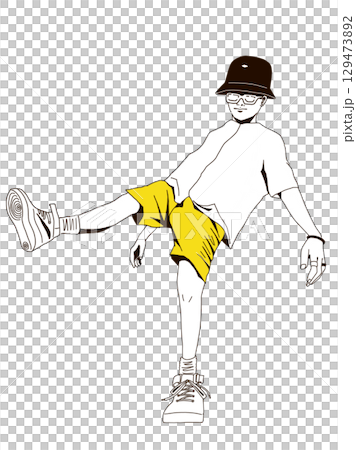 Simple line drawing dance pose illustration - one leg raised pose Simple line drawing dance pose illustration - one leg raised pose 129473892