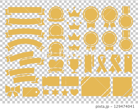 王冠・メダル・リボン飾り、勲章などのアワード・表彰用飾り付けアイコンセット ベクターイラスト 129474041