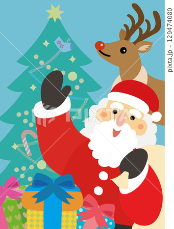 クリスマス　サンタとトナカイ　ツリー　プレゼント 129474080