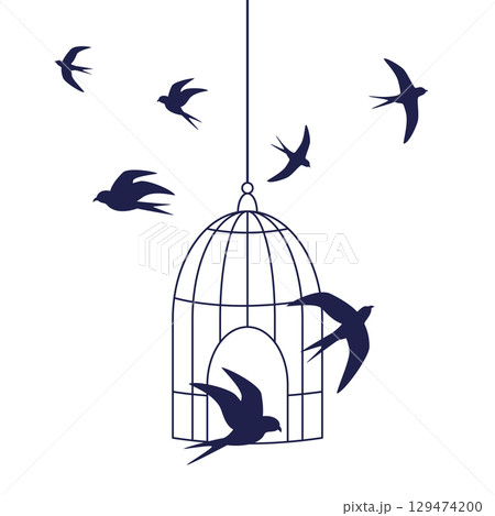 freedom concept with birds and cage 129474200