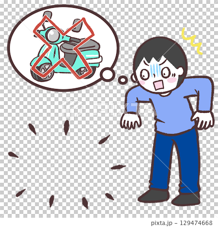 Illustration of a man who lost his bike Illustration of a man who lost his bike 129474668