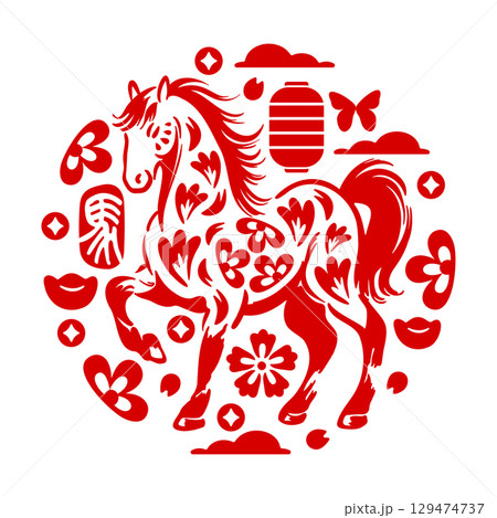 Year of the Horse - Traditional Chinese Vintage Circular Element 129474737