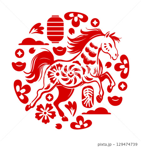 Year of the Horse - Traditional Chinese Vintage Circular Element 129474739