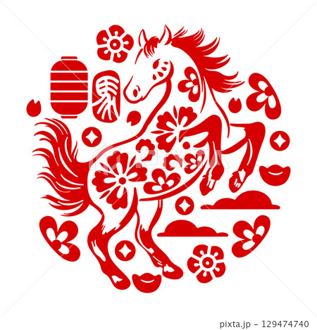 Year of the Horse - Traditional Chinese Vintage Circular Element 129474740