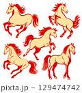 Traditional Oriental Horse Pose Set 129474742