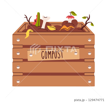Farming gardening compost wooden crate 129474771