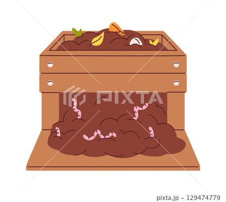 Wooden crate with organic compost 129474779